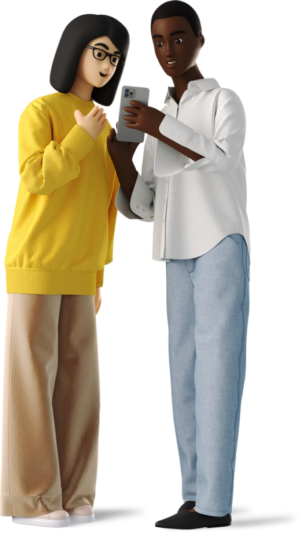 Two teammates reviewing a phone
